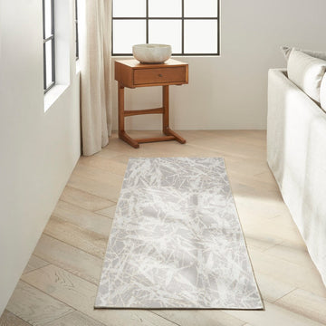 CK950 Rush CK956 Modern Abstract Distressed Hi-Low Textured Low-Profile Short-Pile Grey/Ivory/Biege Runner-Calvin Klein-Rug Love - The Most Loved Rug Store